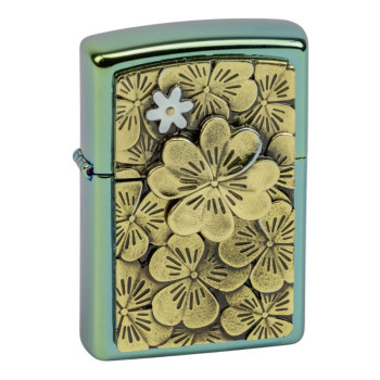 ZIPPO Teal poliert Plakette "Trick Golden Clover/Leave" - 1