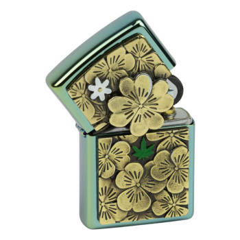 ZIPPO Teal poliert Plakette "Trick Golden Clover/Leave" - 2