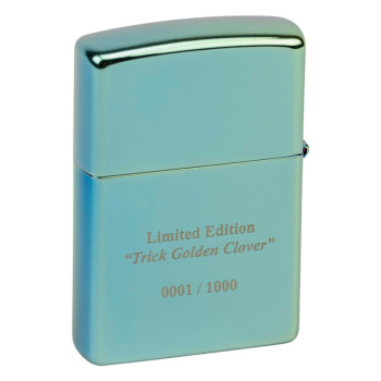 ZIPPO Teal poliert Plakette "Trick Golden Clover/Leave" - 3