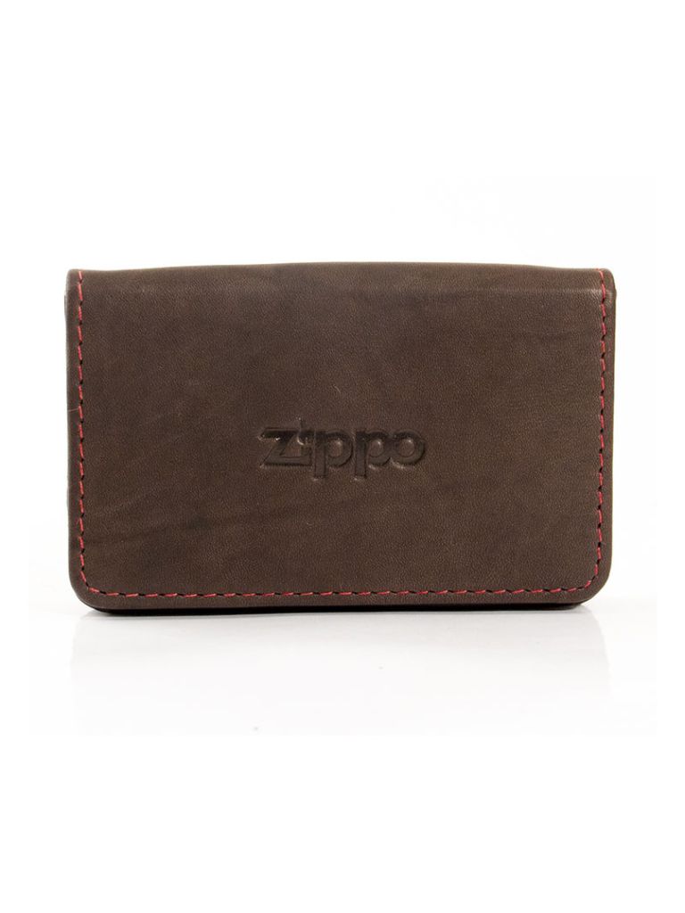 Pouzdro na vizitky Zippo, kůže, moka/červené prošívání