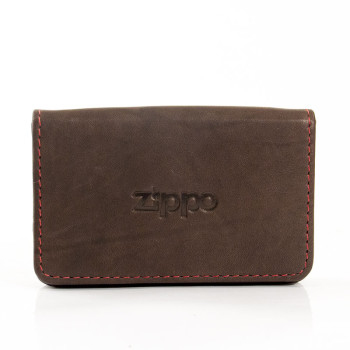 Zippo Visitenkarten-Tasche Leder Mocca/rote Steppnaht - 1