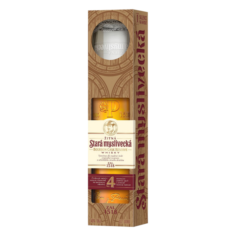 Stará žitná myslivecká RESERVE Bourbon Cask 0,7L 40% +sklenička - darkové balení
