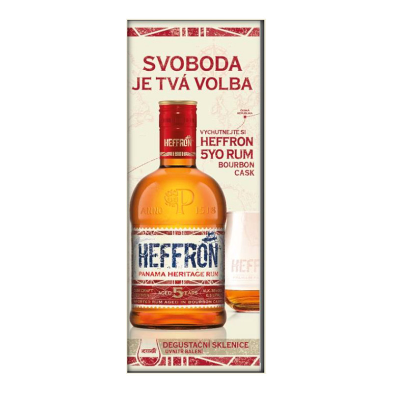 Heffron 5Y Rum 0,5l 38% + sklenička - dárkové balení