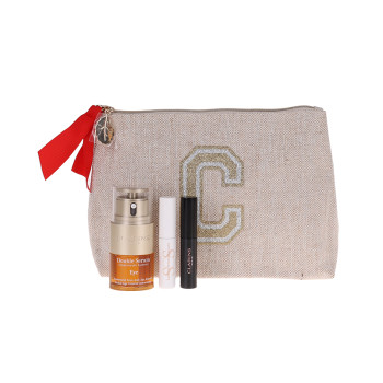 Clarin Skincare Set :Double Serum Eye + Mascara 4D N° 01 + Mascara + Pouch - 4