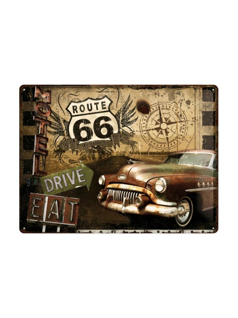 Plechová cedule - Route 66 (Drive, Eat)
