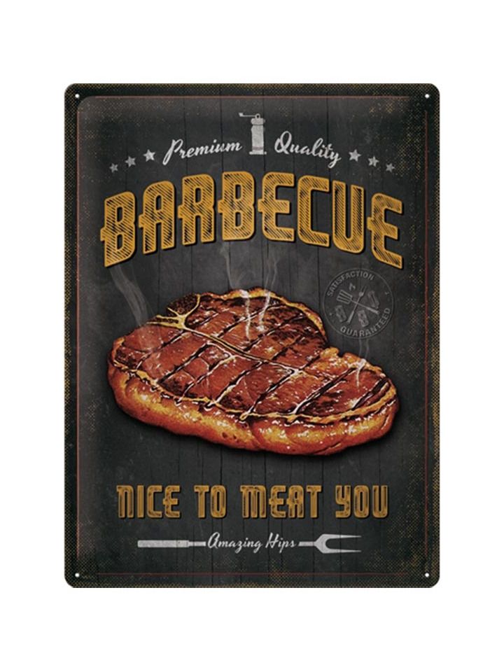 Plechová cedule: Barbecue Nice To Meat You - 40x30 cm