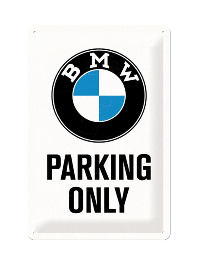 Plechová cedule: BMW Parking Only (bílá) - 30x20 cm