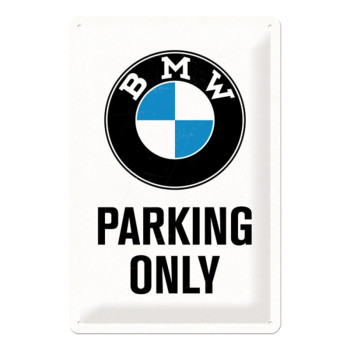 Plechová cedule: BMW Parking Only (bílá) - 30x20 cm