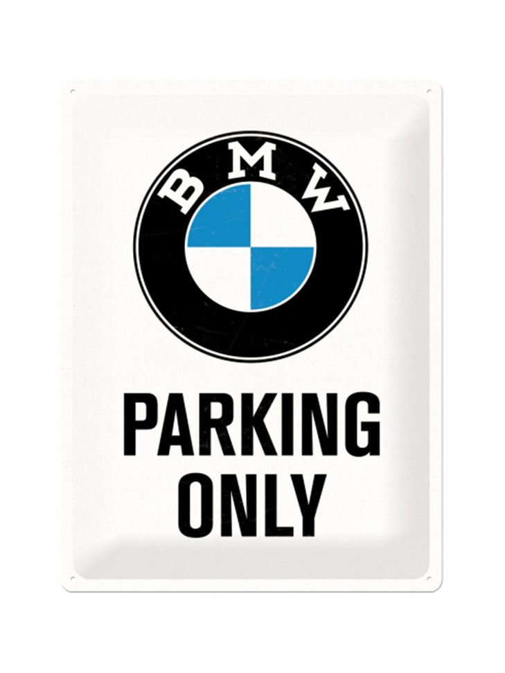 Plechová cedule: BMW Parking Only (bílá) - 40x30 cm