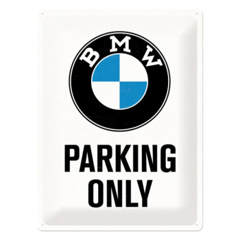 Plechová cedule: BMW Parking Only (bílá) - 40x30 cm