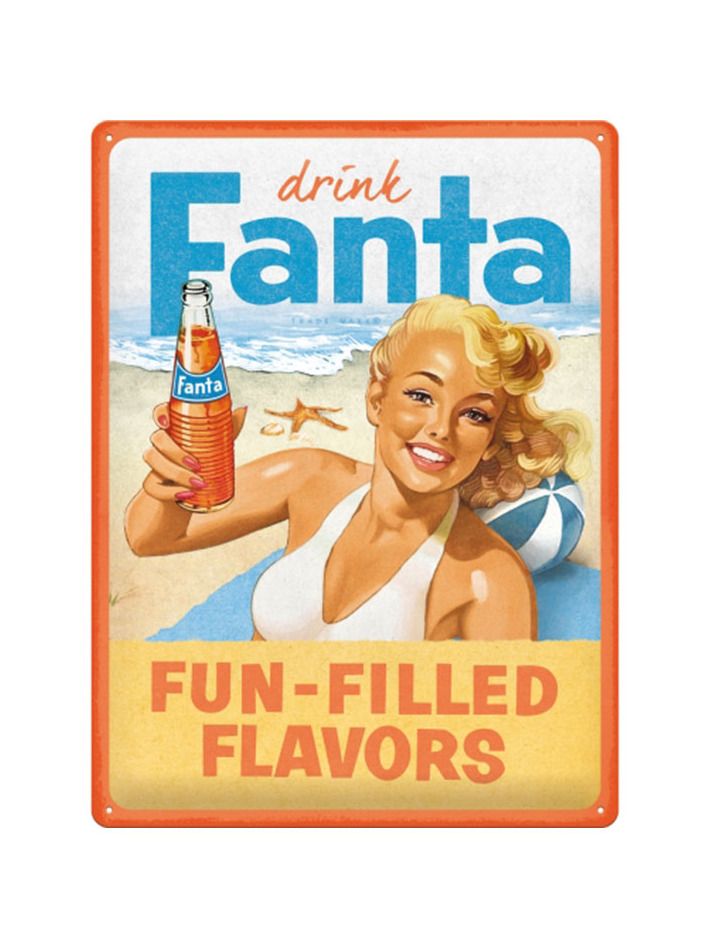 Plechová cedule: Fanta (Fun-Filled Flavors) - 30x40 cm