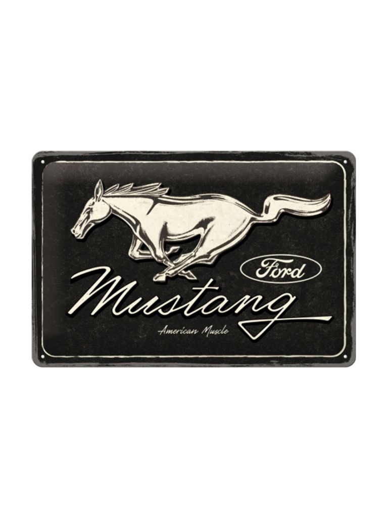 Plechová cedule: Ford Mustang (Horse Logo Black) - 30x20 cm