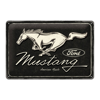 Plechová cedule: Ford Mustang (Horse Logo Black) - 30x20 cm