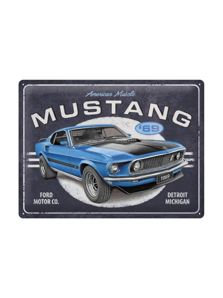 Plechová cedule: Ford Mustang 1969 Mach 1 Blue - 40x30 cm