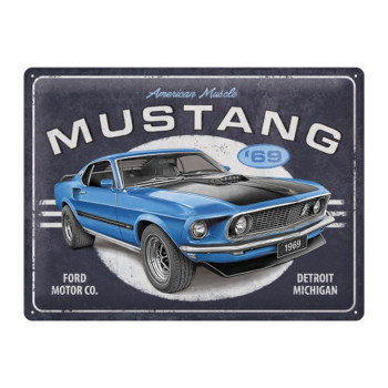 Plechová cedule: Ford Mustang 1969 Mach 1 Blue - 40x30 cm