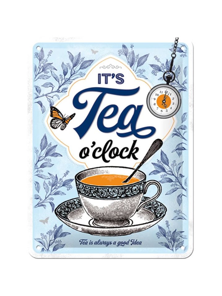 Plechová cedule: It's Tea O'Clock - 15x20 cm