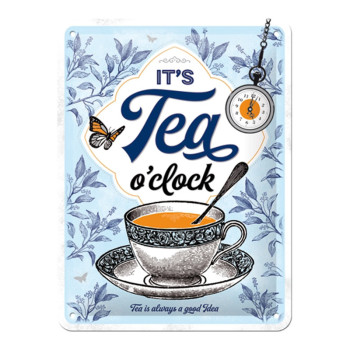 Plechová cedule: It's Tea O'Clock - 15x20 cm