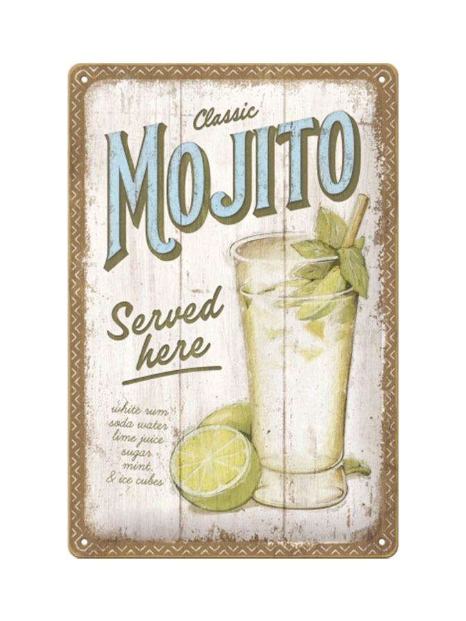 Plechová cedule: Mojito Served Here - 20x30 cm