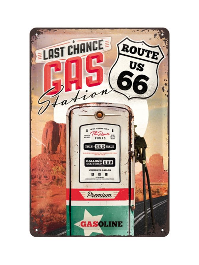 Plechová cedule: Route 66 (Gas Station) - 30x20 cm
