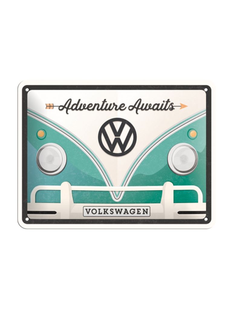 Plechová cedule: Volkswagen Adventure Awaits - 15x20 cm