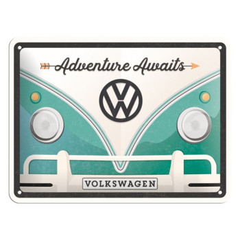 Plechová cedule: Volkswagen Adventure Awaits - 15x20 cm