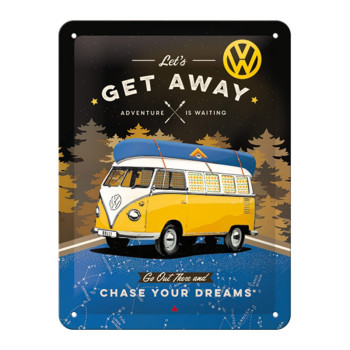 Plechová cedule: VW Bulli Let's Get Away (Night) - 15x20 cm