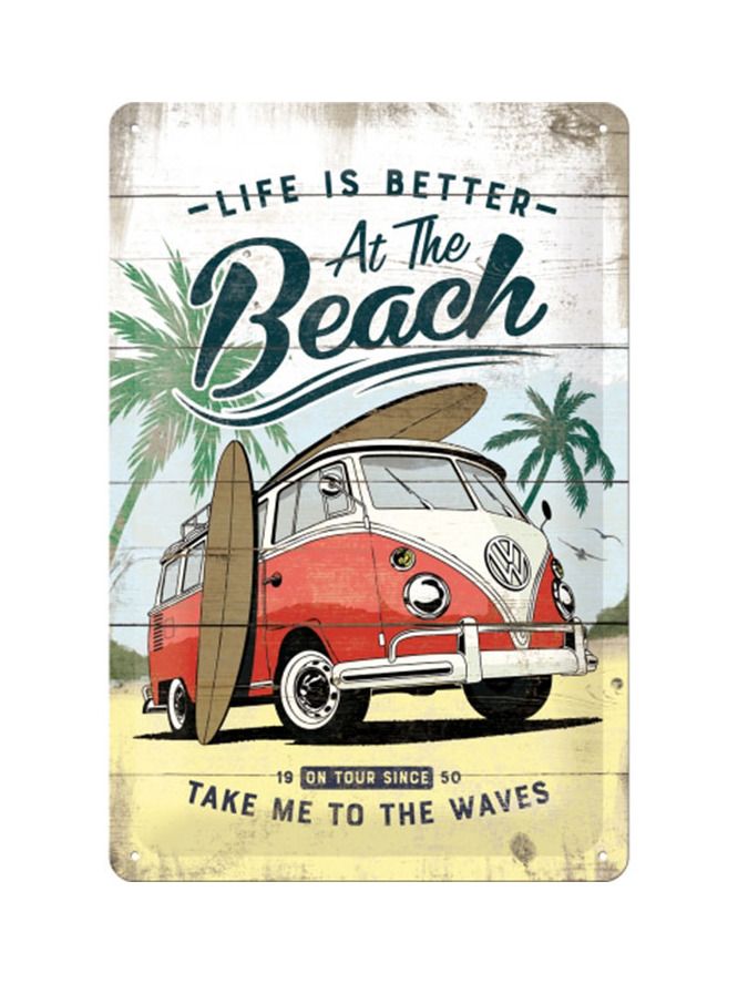 Plechová cedule: VW Life is Better at the Beach - 30x20 cm