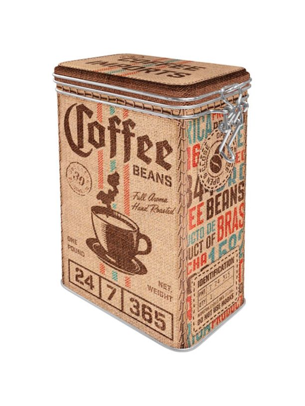 Plechová dóza s klipem - Coffee Beans
