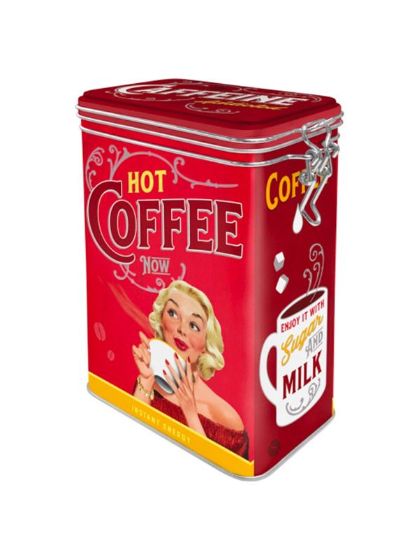 Plechová dóza s klipem - Hot Coffee Now