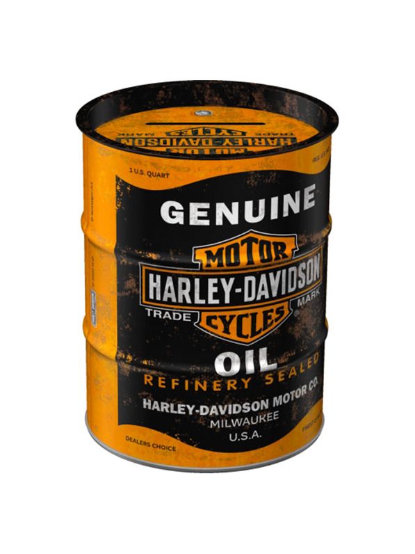 Plechová kasička barel: Harley-Davidson Genuine Oil