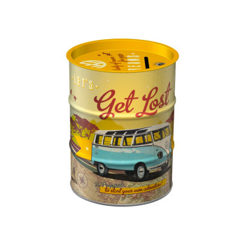 Plechová kasička barel: VW Bulli Let's Get Lost
