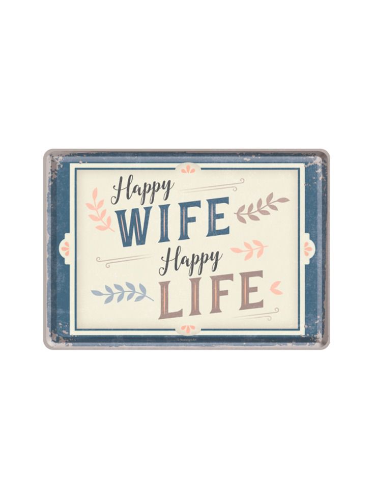 Plechová pohlednice - Happy Wife Happy Life