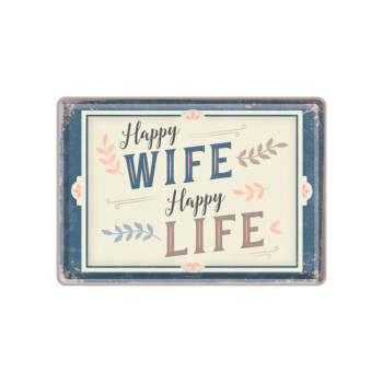 Plechová pohlednice - Happy Wife Happy Life