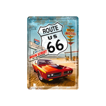 Plechová pohlednice - Route 66 (Red car)