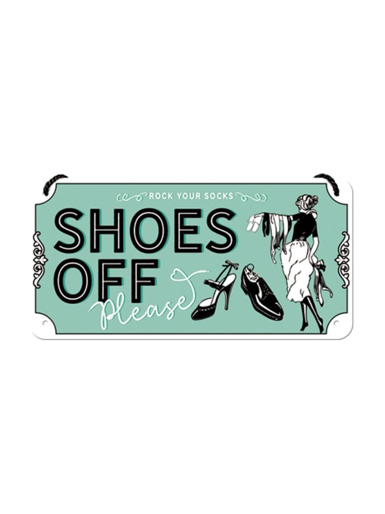 Závěsná cedule: Shoes Off - 20x10 cm