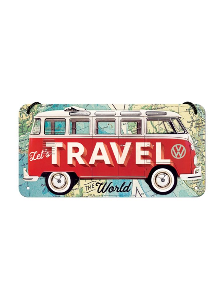 Závěsná cedule: VW Bulli (Let's Travel The World) - 10x20 cm