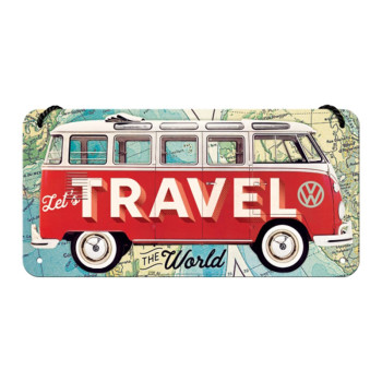 Závěsná cedule: VW Bulli (Let's Travel The World) - 10x20 cm
