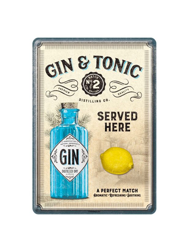 Plechová pohlednice - Gin & Tonic Served Here