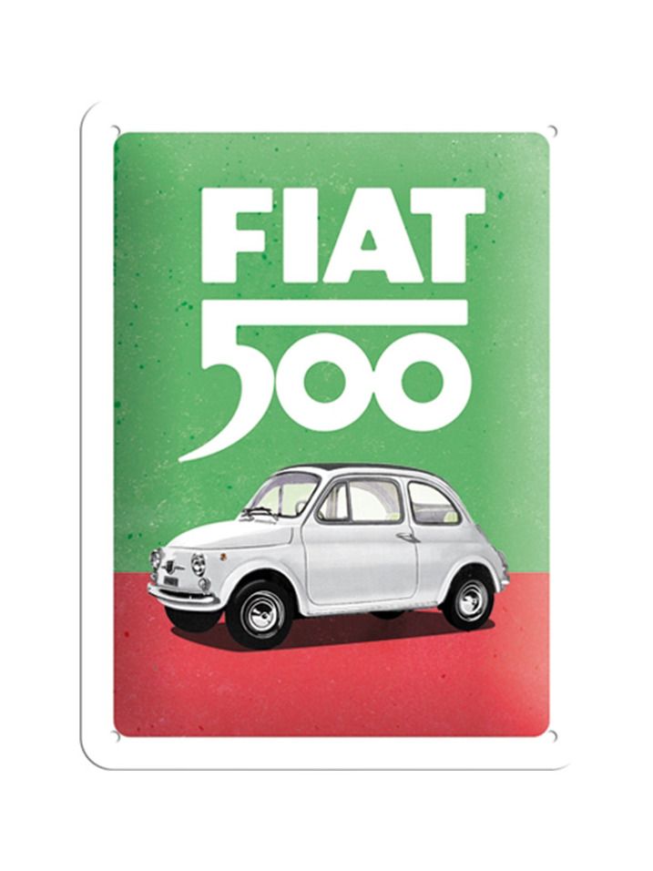 Plechová cedule: Fiat 500 (Italian Colours) - 15x20 cm