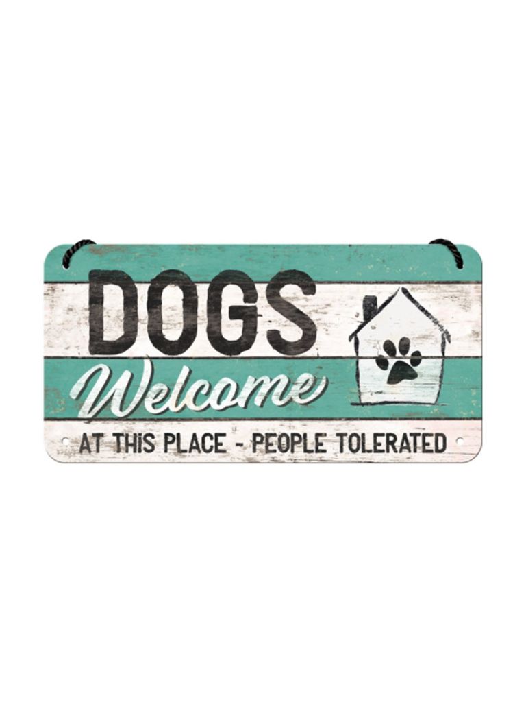 Závěsná cedule: Dogs Welcome - 10x20 cm