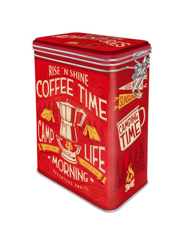 Plechová dóza s klipem - Camp Coffee Time