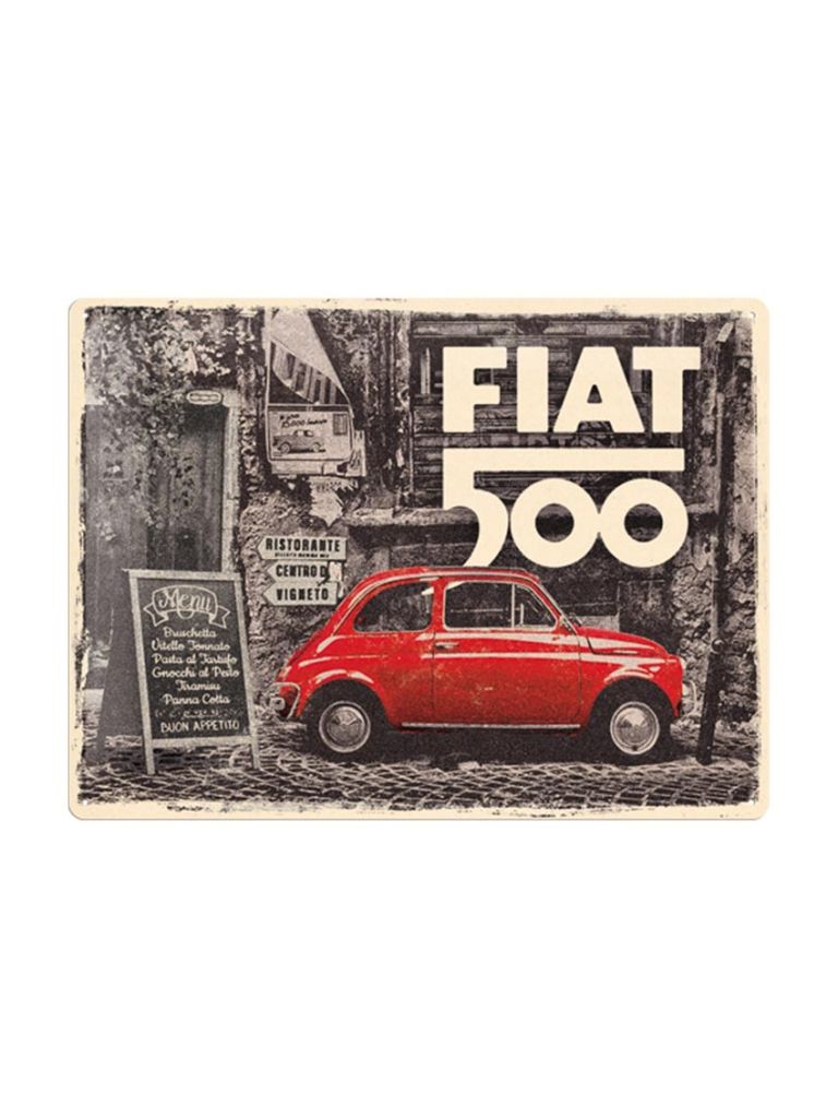 Plechová cedule: Fiat 500 (Retro) - 40x30 cm