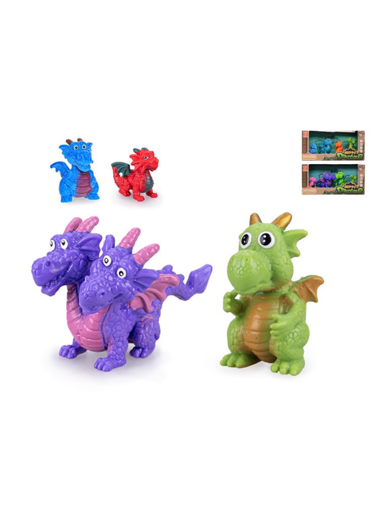 Drak figurka 3,5-6cm barevná 4ks 3druhy v krabičce