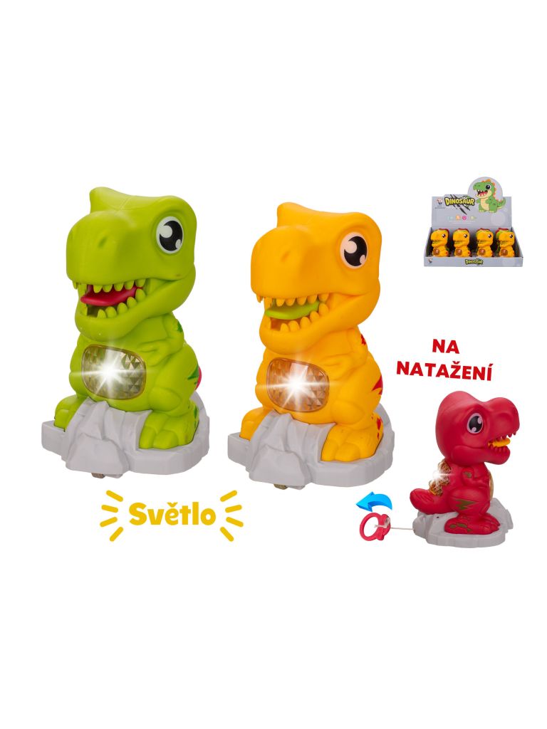 Dinosaurus 11cm na baterie jezdící na natažení se světlem 3barvy