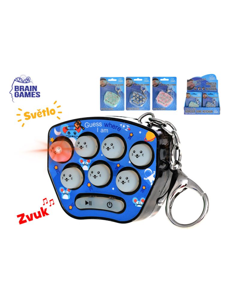 Brain Games klíčenka/křeček hra 6cm na baterie se světlem a zvukem