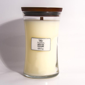 WoodWick White Teak glass large