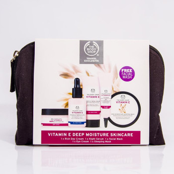Body Shop Vitamin E Set :Serum in Oil + Moisturiser Intense + Eye Cr.+ Face Wash + Mask Moisture