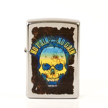 ZIPPO street chrom color "Skull No Pain No Gain" 60004106