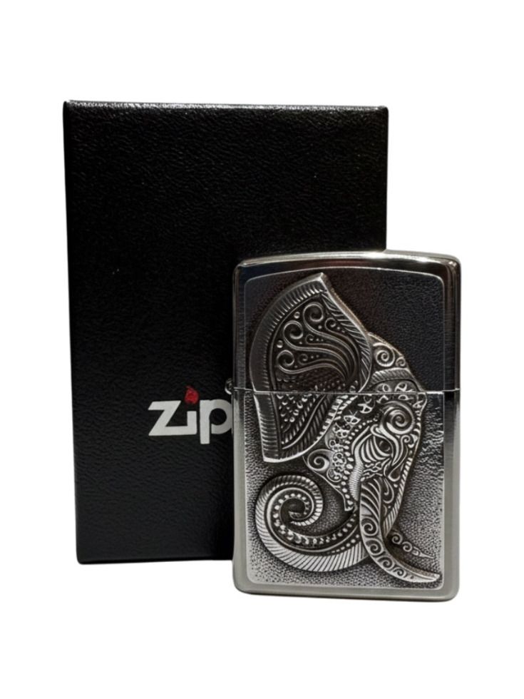 Zippo chrom geb. Plakette "Elephant Head" 2005710