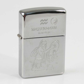 ZIPPO chrom poliert Wassermann Ha in kleiner Holzbox